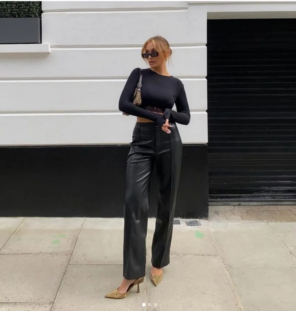 Zara * Faux Leather Straight Wide  Pants Size S